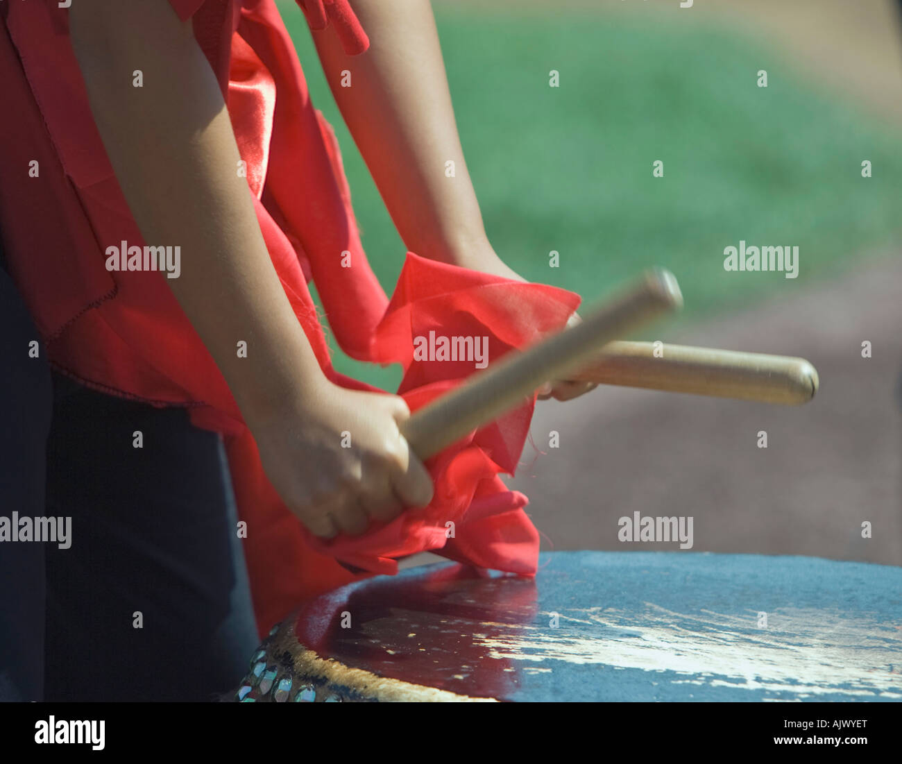 Taiwanese drummer banging a drum Stock Photo Alamy