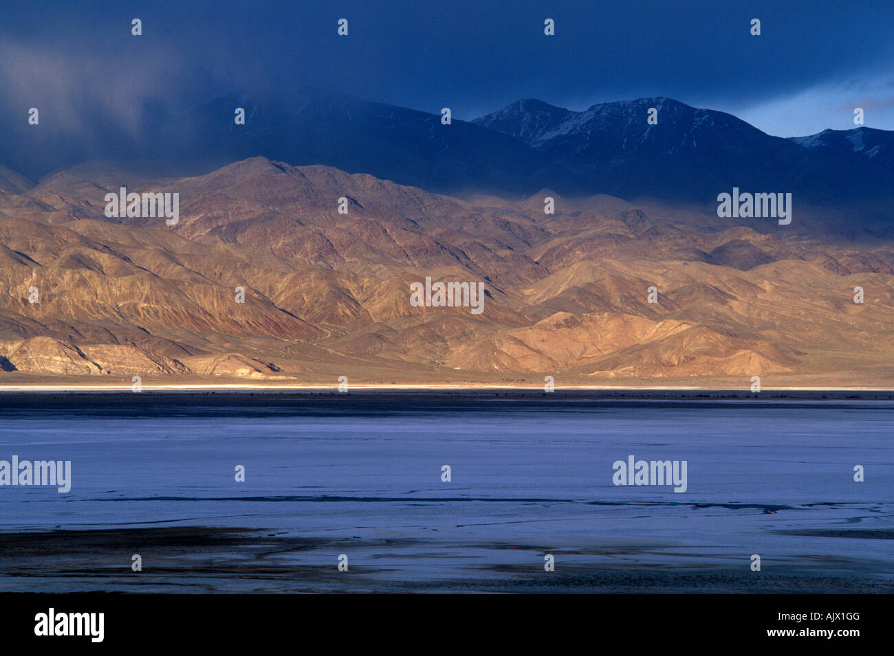 Dry Owens Lake lies below the Inyo Mountains in the Owens Valley