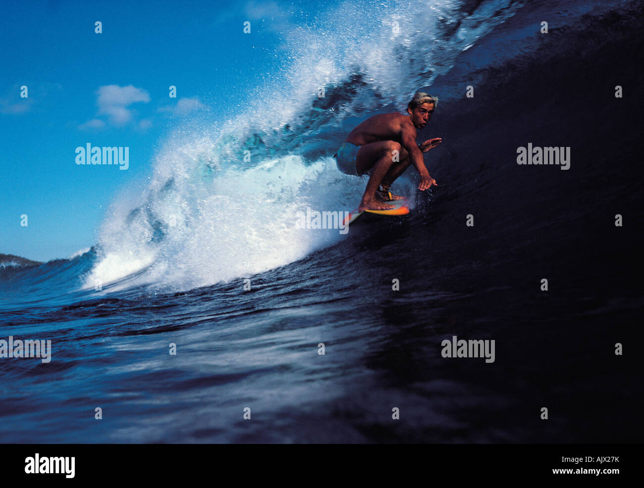 Lifestyle, Sport, Surfing, Man, Barrel wave, Stock Photo