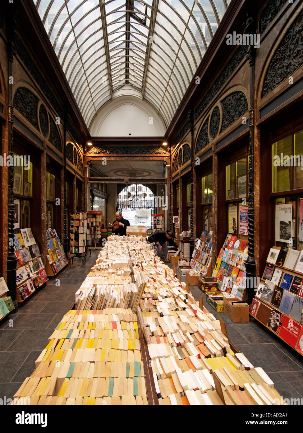 Art deco bookstalls and antique bookshop arcade in Brussels Belgium Stock Photo