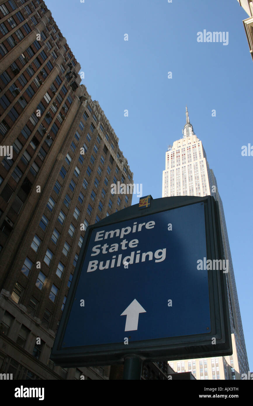 Sign leadint to the Empire State Building, New York City. Stock Photo