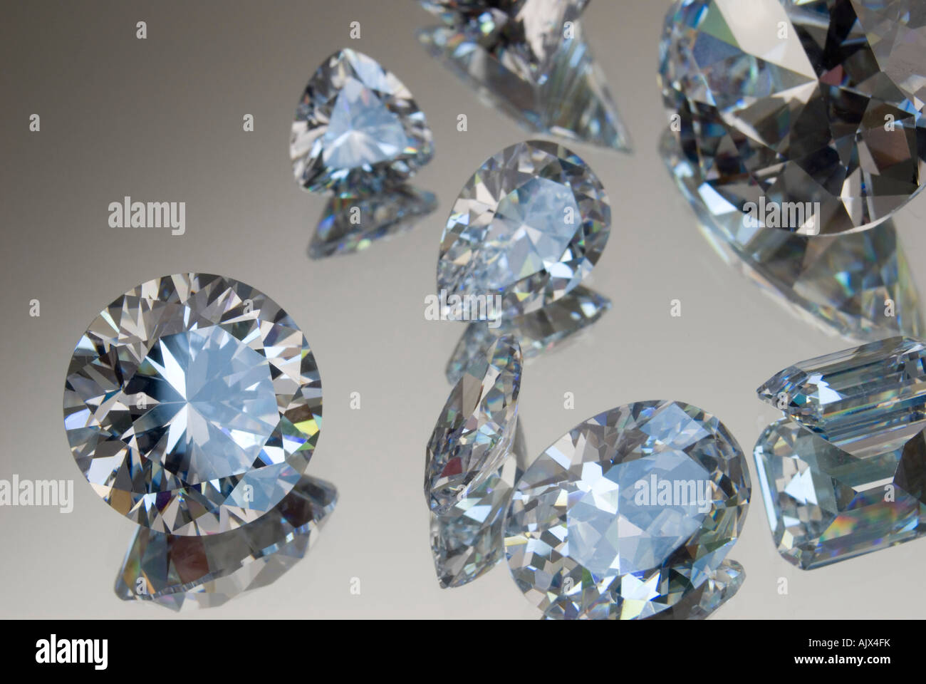 Diamonds of various cuts Stock Photo
