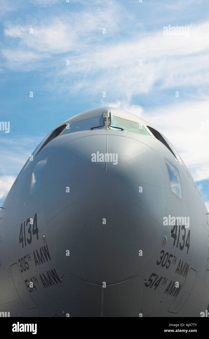 Nose view of US Airforce Boeing C-17A Globemster at Farnborough Airshow 2006 Stock Photo