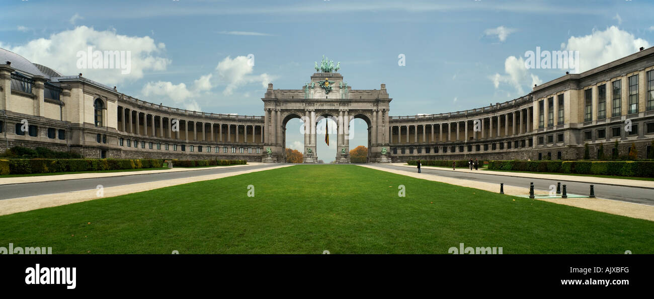 Arch in the Parc du Cinquantenaire in Brussels, stitched panorama Stock Photo