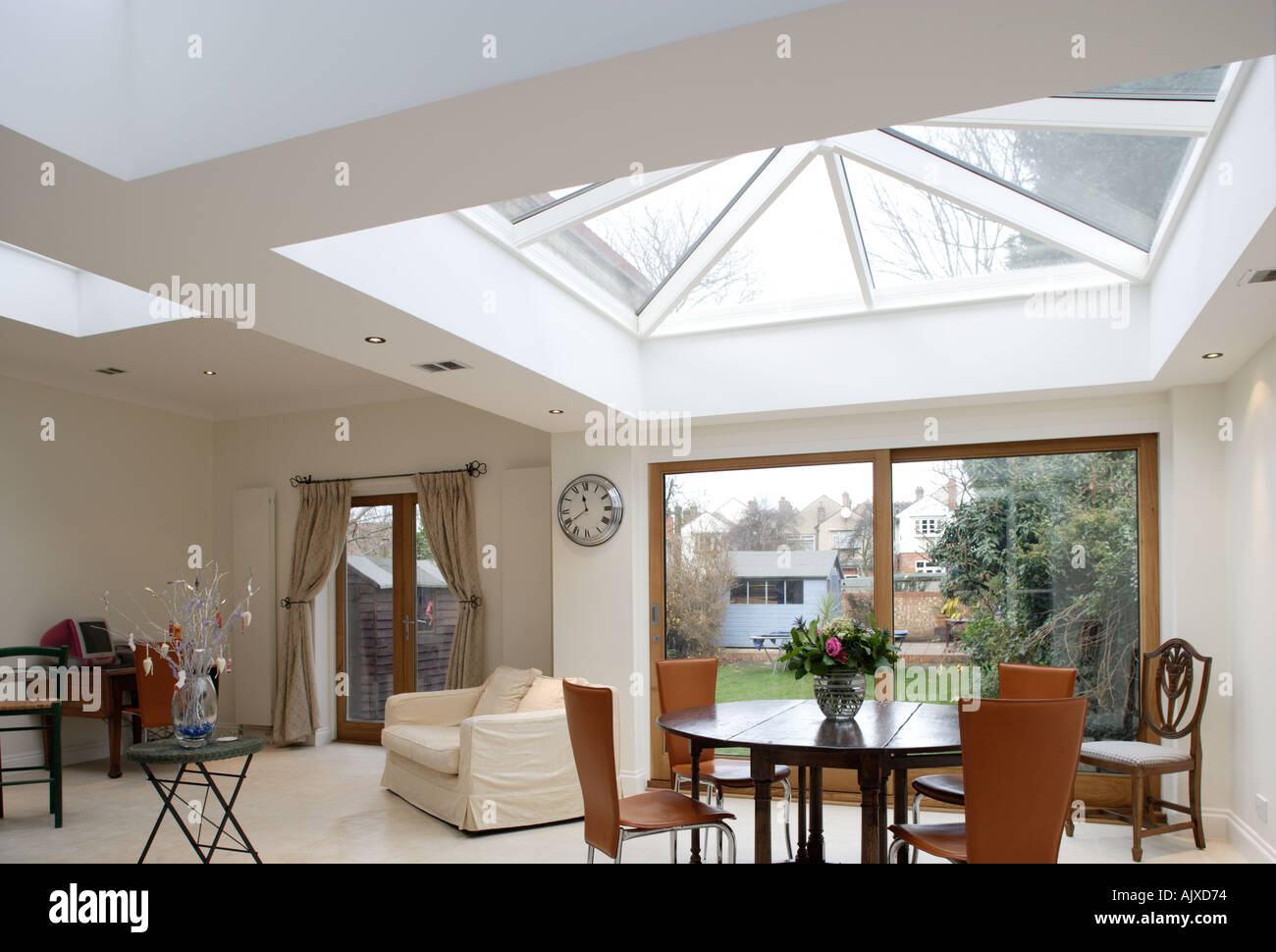 roof lanterns and glass doors to garden Stock Photo