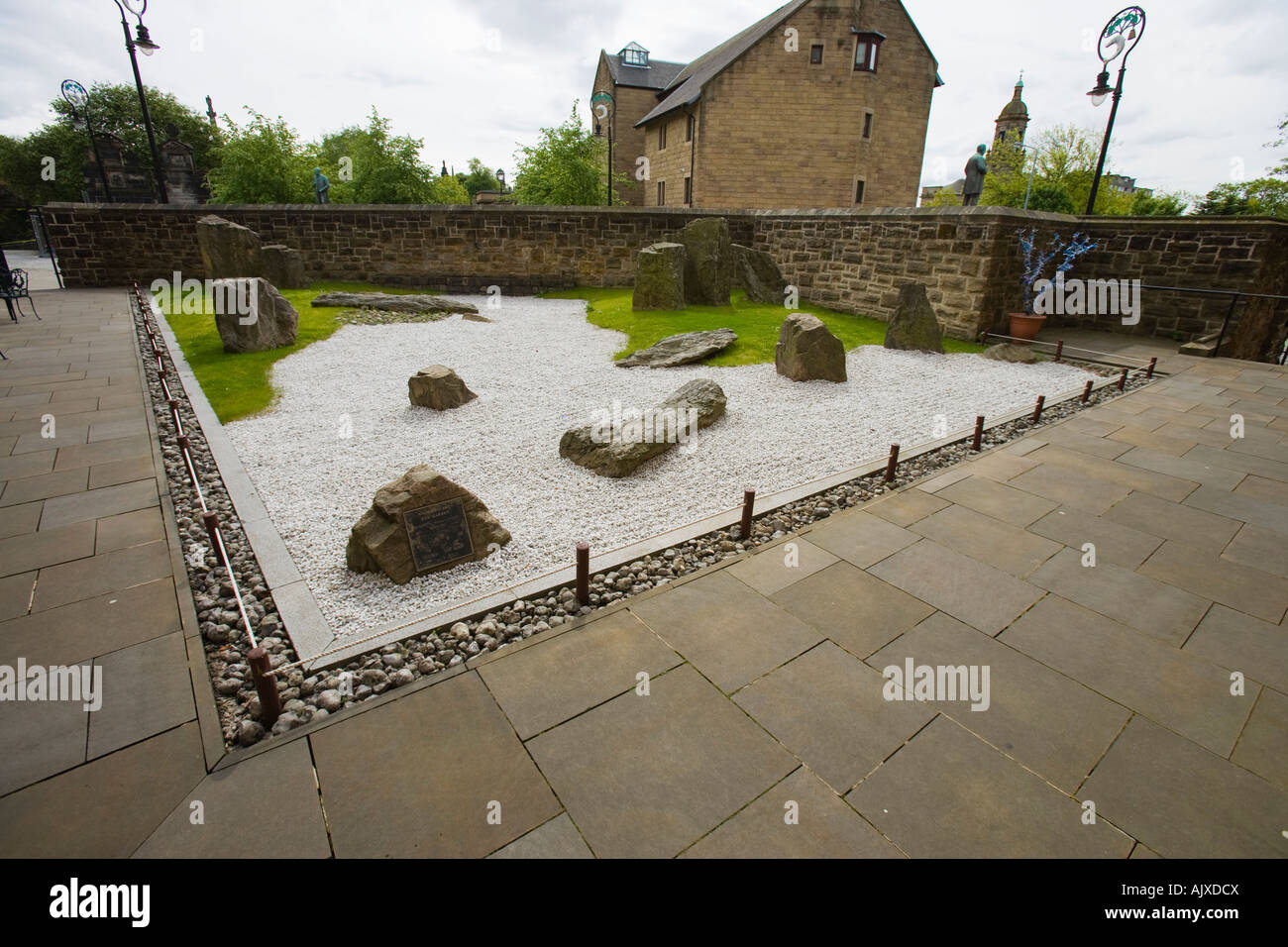 A Zen garden outside the Glasgow Museum Scotland Stock Photo Alamy