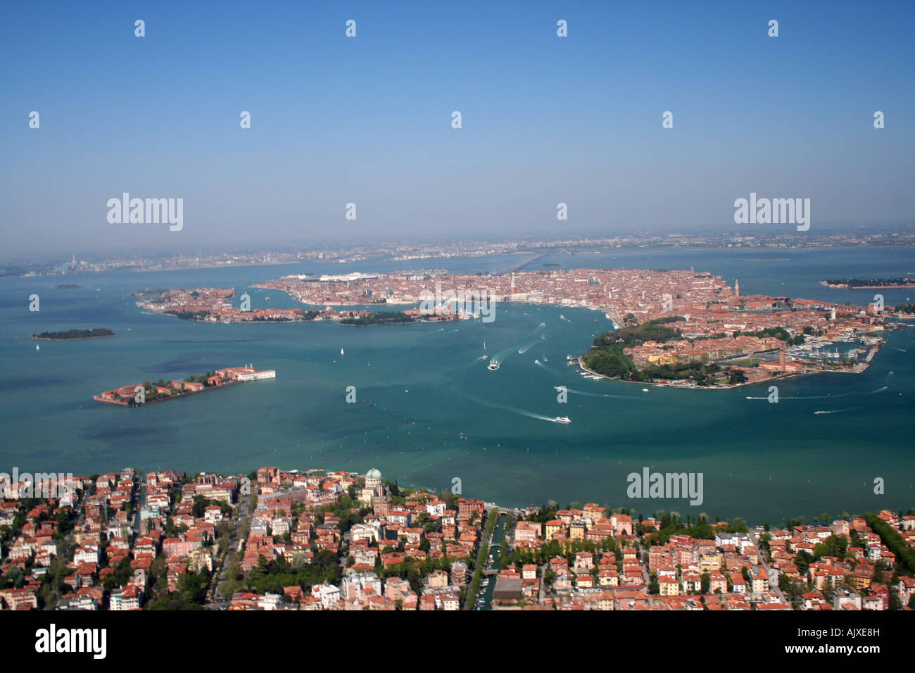 Venice Lido, the lagoon and the Italian city of Venice, seen from the air Stock Photo