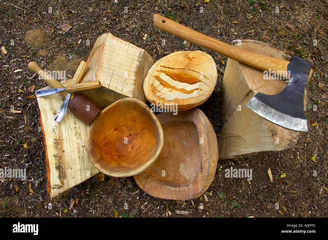 Green wood bowl making. Stock Photo