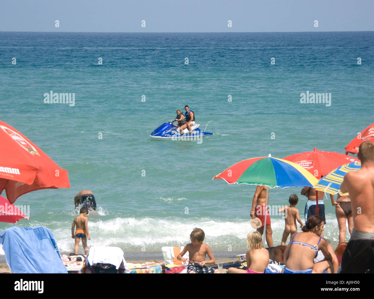 Summer Fun on the Beach, Fuengirola, Costa del Sol, Spain, Europe, Stock Photo