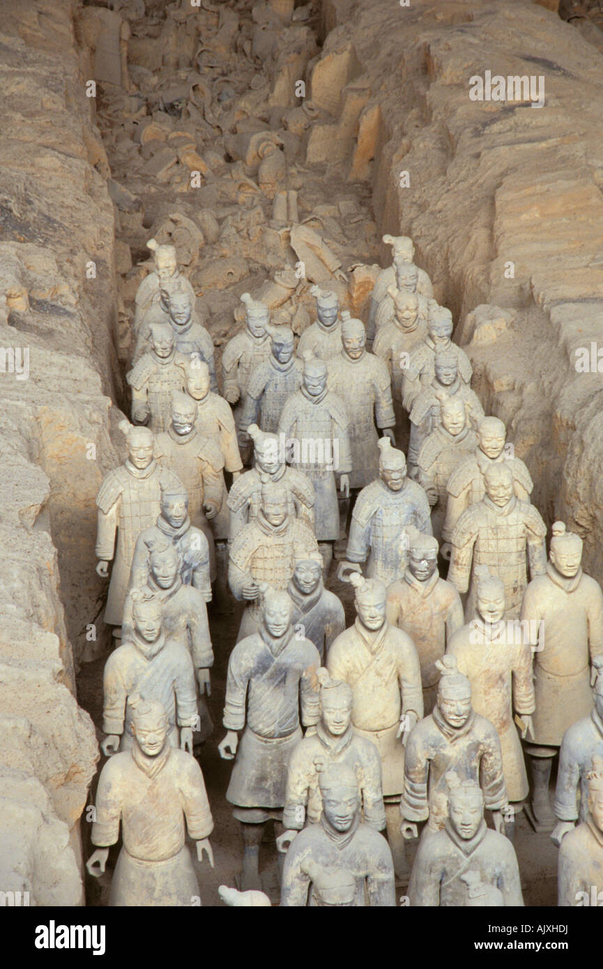 Asia, China, Xian. Terra-cotta warriors, Pit 1 - main pit with over ...