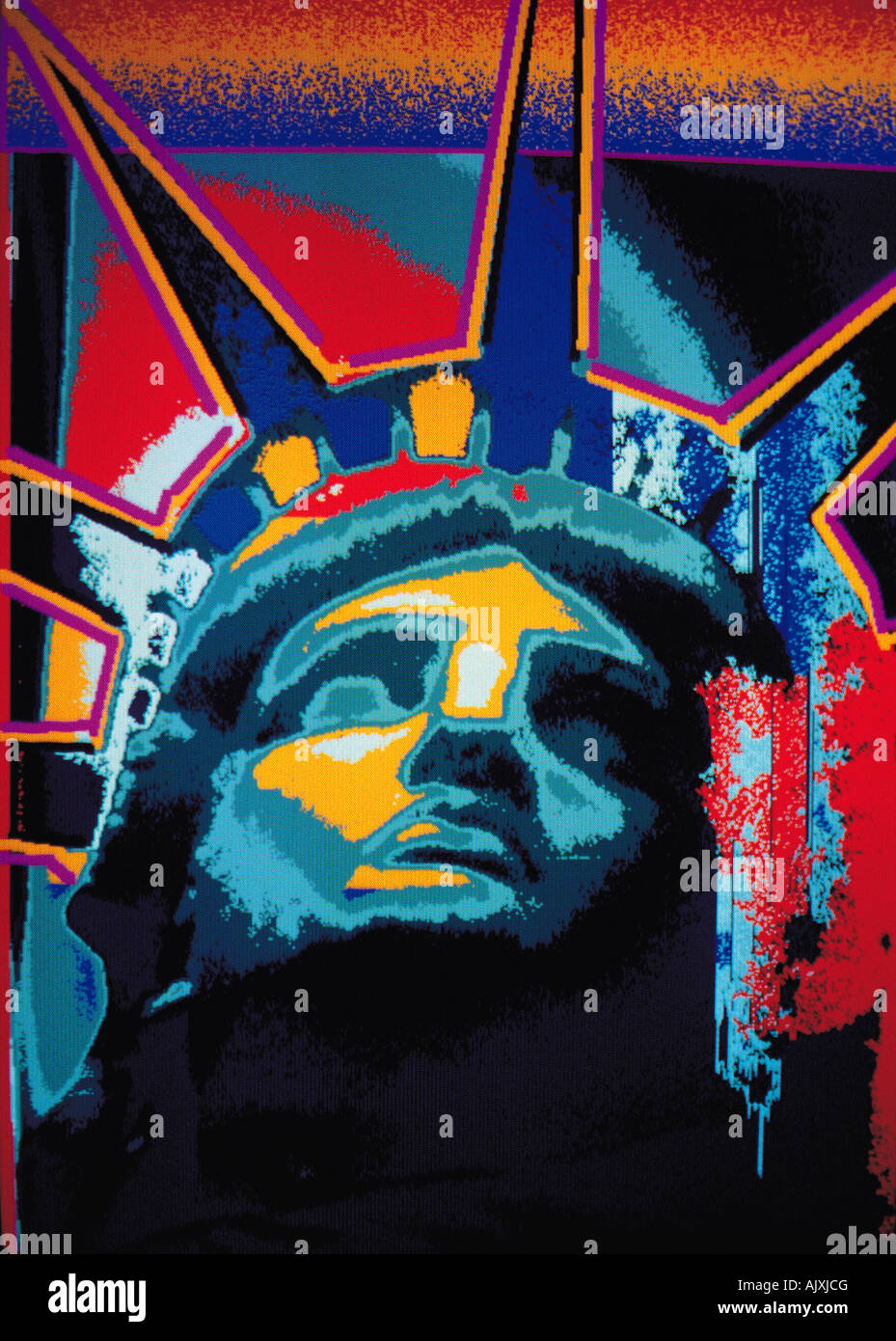 United States of America. New York. Statue of Liberty. Artwork. Computer graphics. Stock Photo