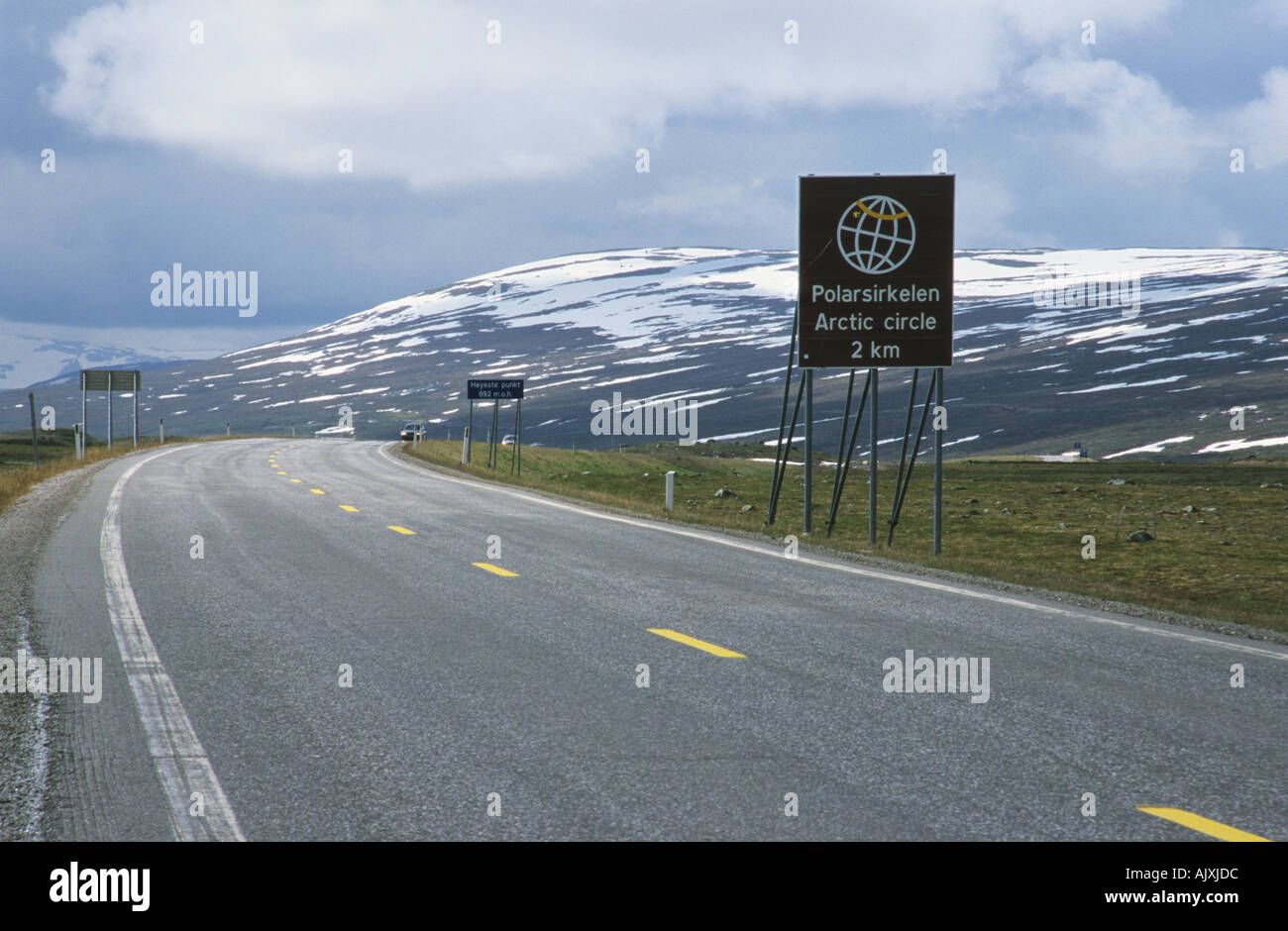 Arctic Circle sign at the Arctic Circle Centre on the E6 Highway Norway