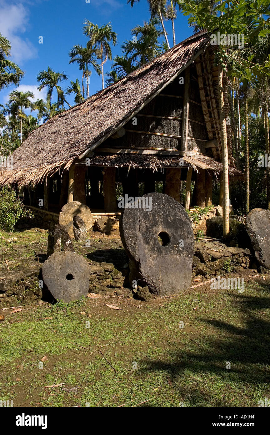 Traditional Village Meeting House with Stone Money Yap Micronesia