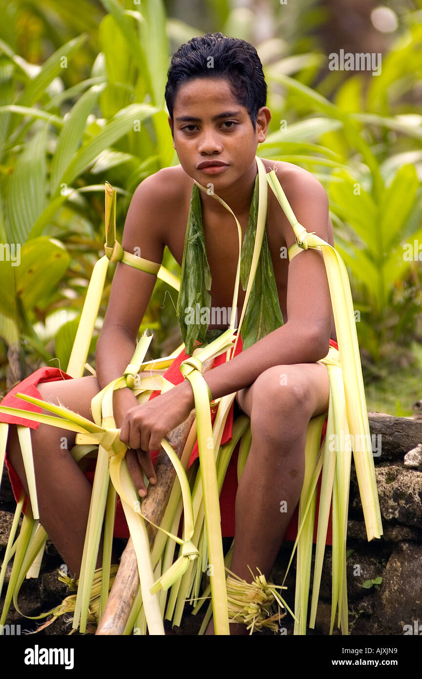 Aa young Yapese boy in traditional dress Yap Micronesia Pacific Ocean No MR Stock Photo