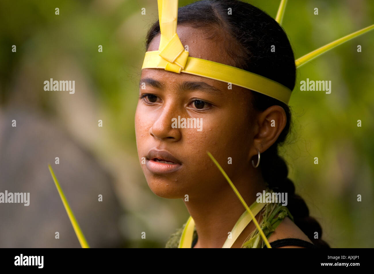 Portrait of a young Yapese girl Yap Micronesia Pacific Ocean Stock Photo