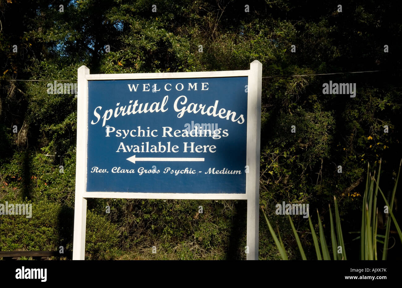 Spiritualism signs for fortune tellers and mediums in psychic village of Cassadaga Florida Stock Photo