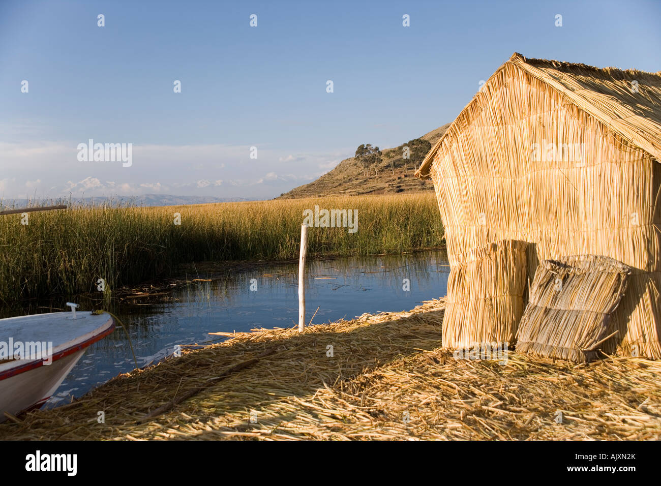 Uros Iruitos Indian settlement on Phuwa island a floating reed island