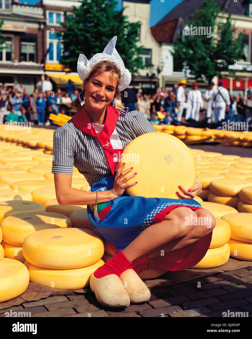 Netherlands. Amsterdam, Alkmaar, Cheese market, Woman in traditional ...