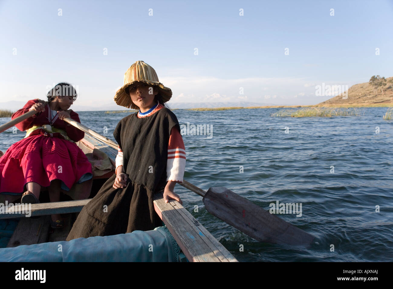 Uros Iruitos Indian girl living on Phuwa island a floating reed island