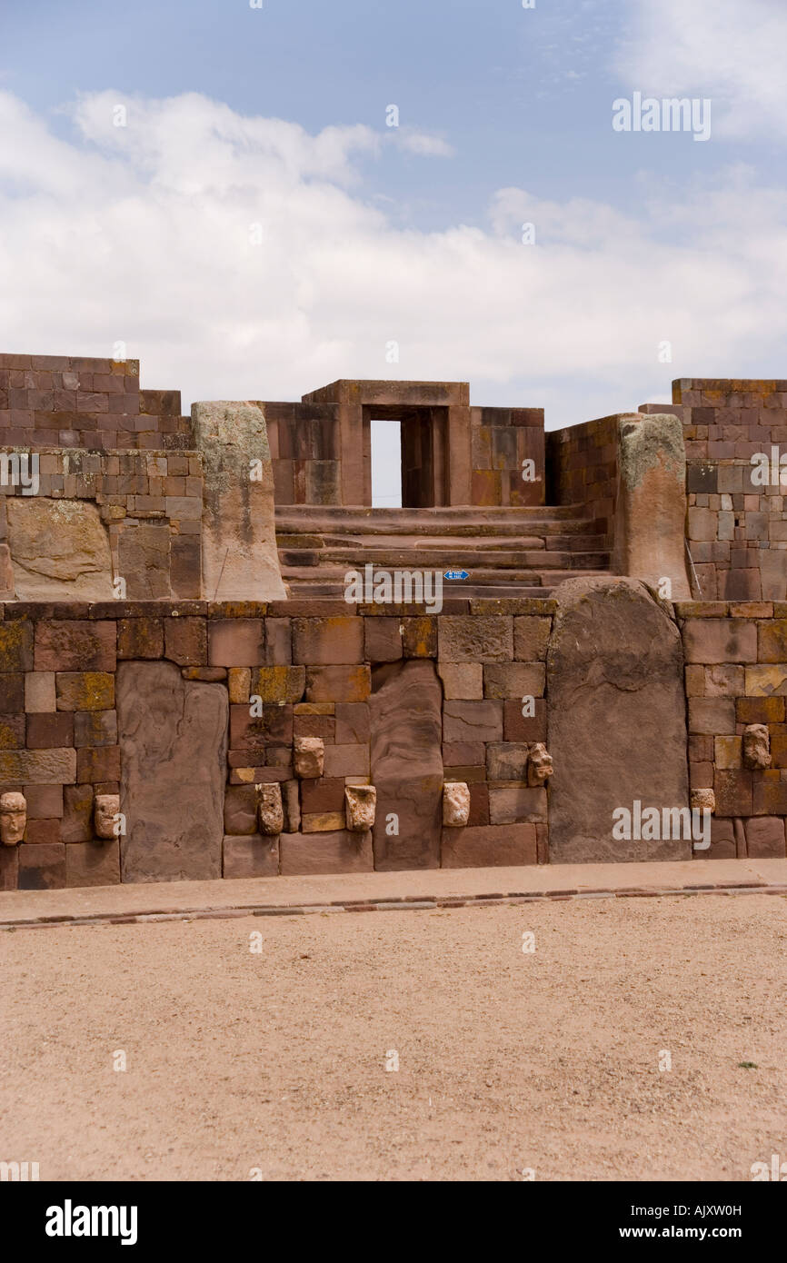 The Templete Semi Subterraneo, the Semi Subterranean Temple,at the archaeological site at Tiwanaku, on the Altiplano in Bolivia Stock Photo