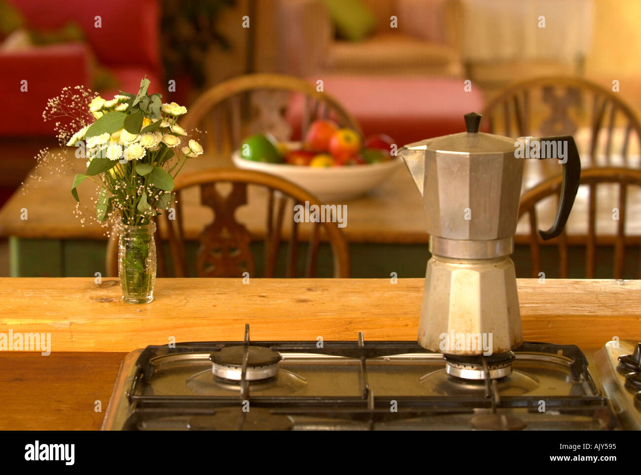 A COFFEE POT ON A GAS COOKER TOP Stock Photo Alamy
