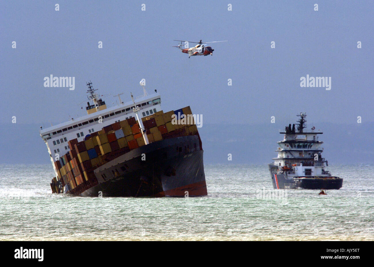 MSC Napoli container ship beached off Branscombe in Devon, Britain UK Stock Photo