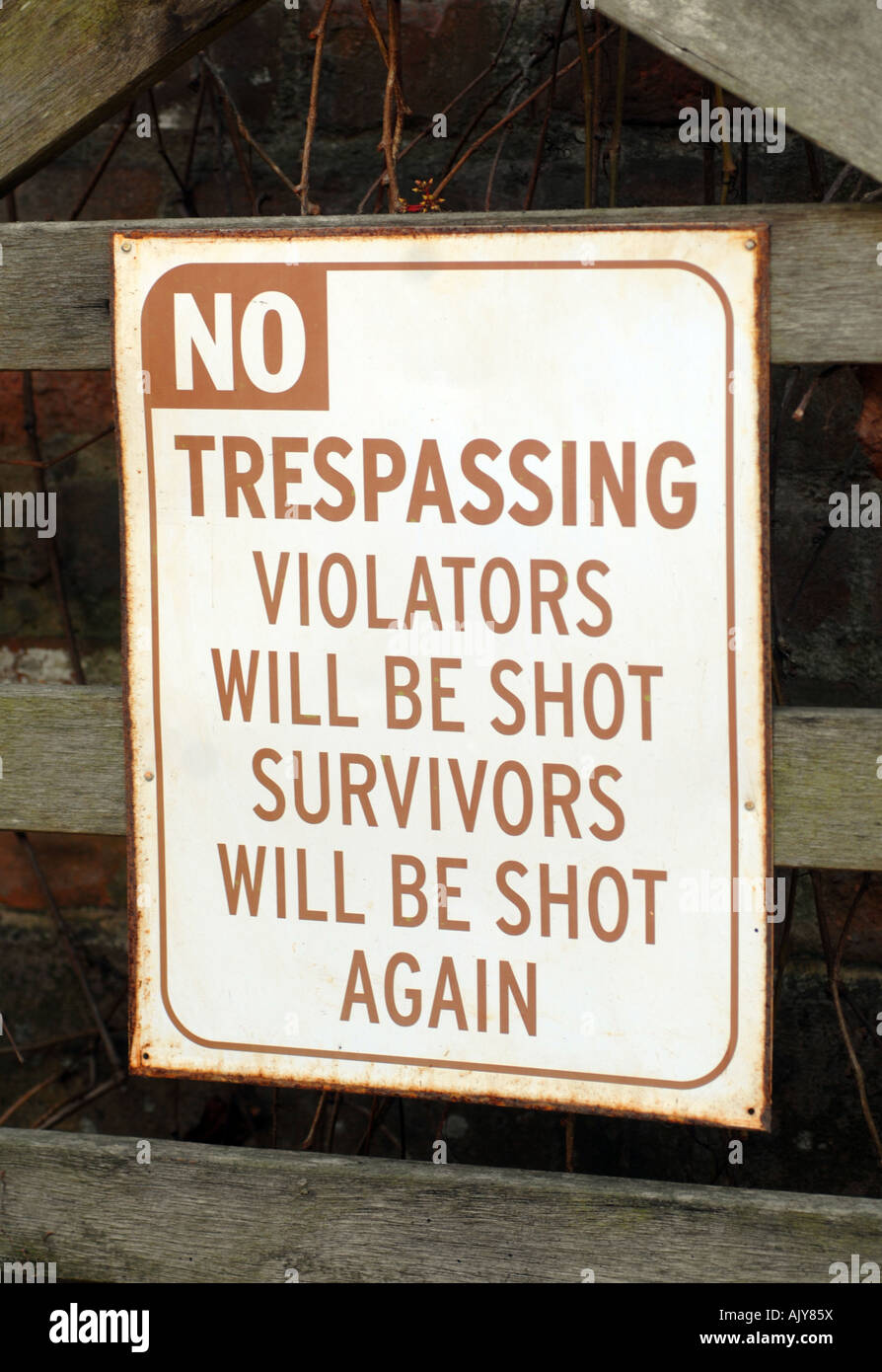 Humorous no trespassing sign Stock Photo