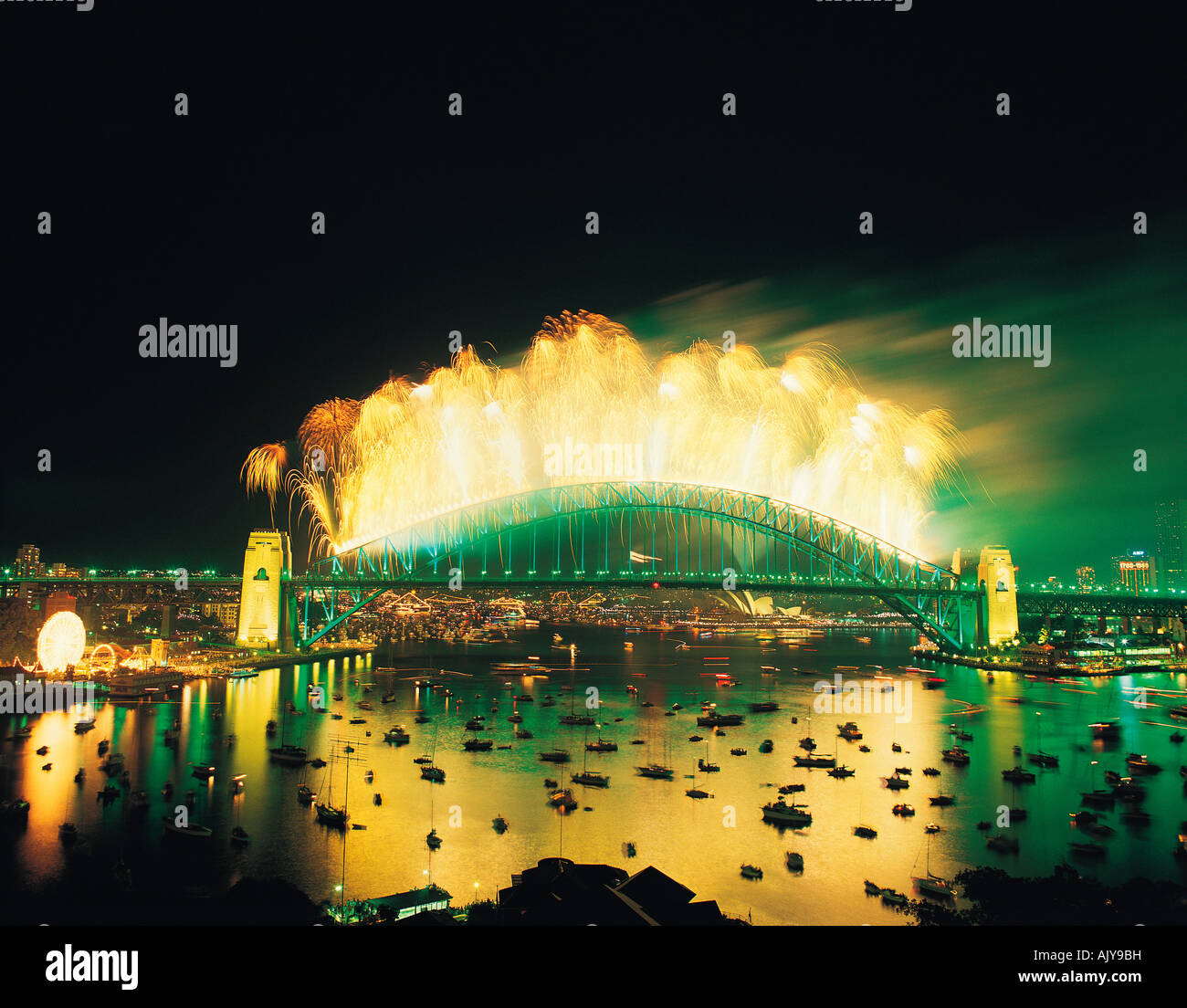 Australia. New South Wales. Fireworks over Sydney Harbour Bridge.colorful Stock Photo