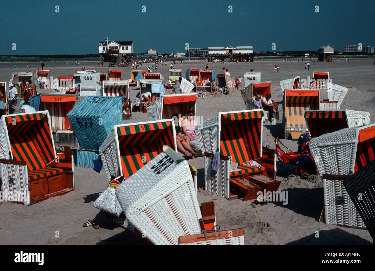 Wicker Beach Chair / St. Peter Ording / Strandkorb / Strandkoerbe Stock