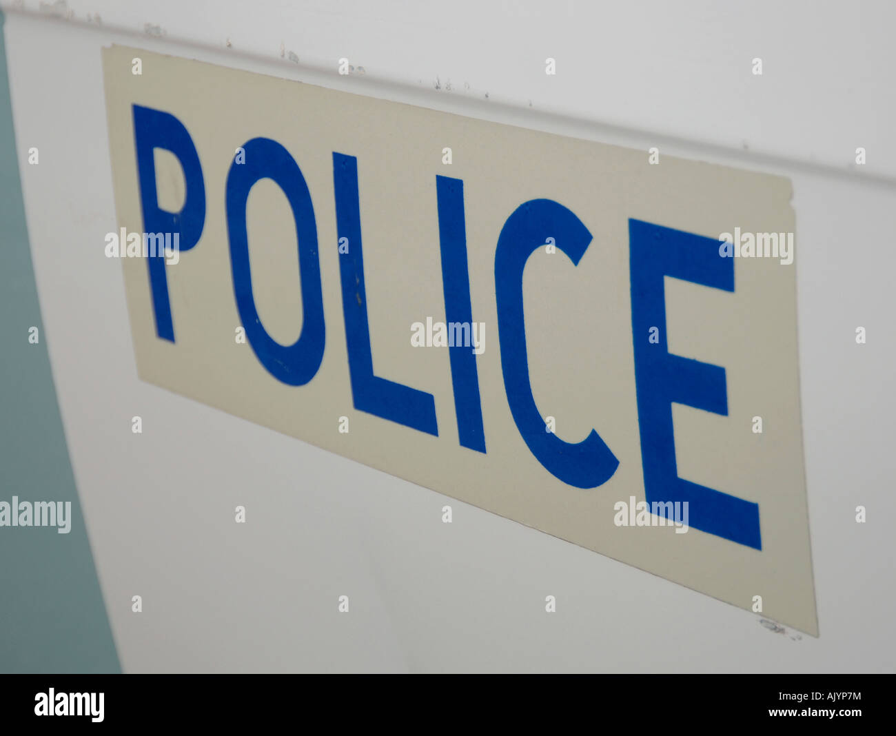 Police sign on an Austin patrol car Stock Photo
