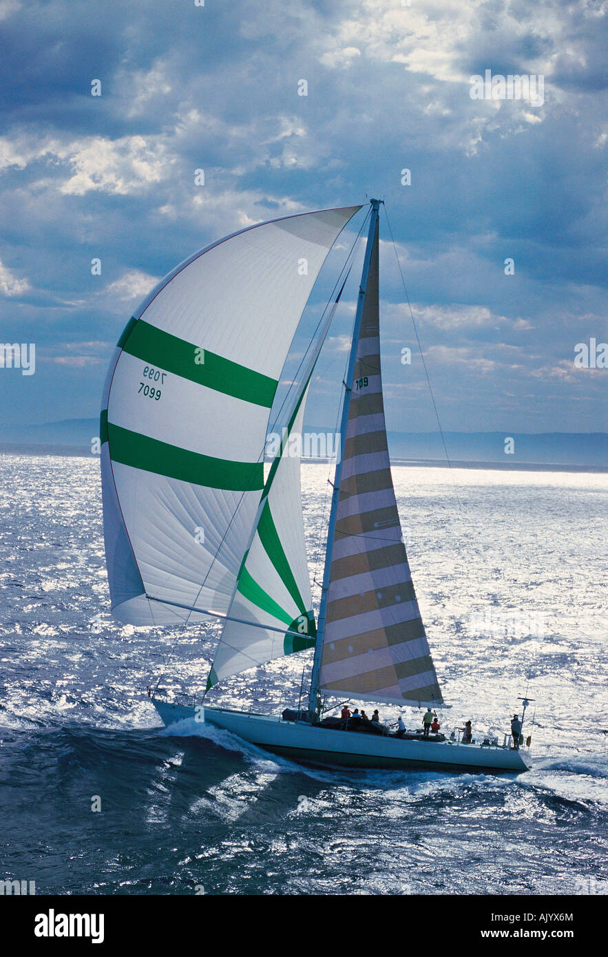 Australia.  New South Wales coast. Side view of ocean going yacht with spinnaker sail during race. Stock Photo