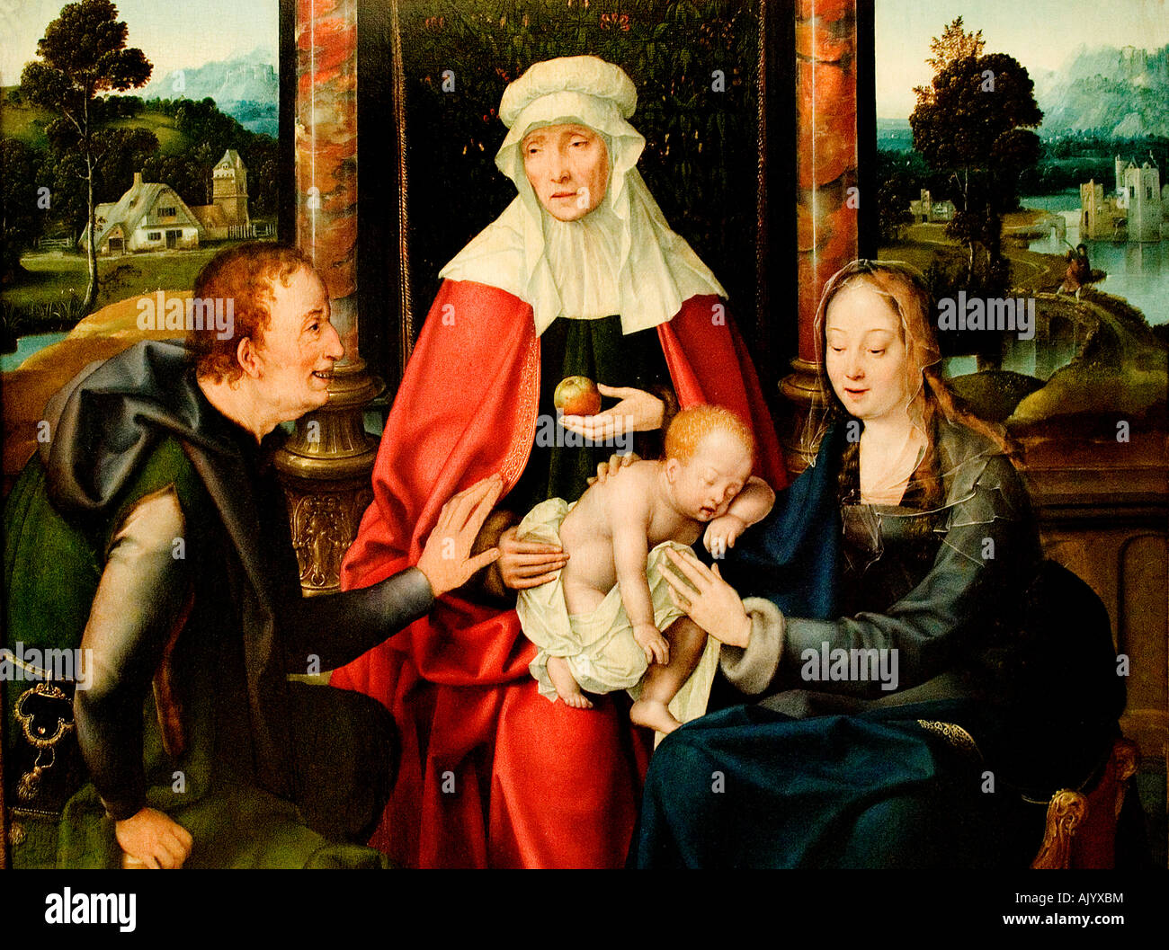 Mary with child with Saint Anna and the holy Joachim by Joos van der ...