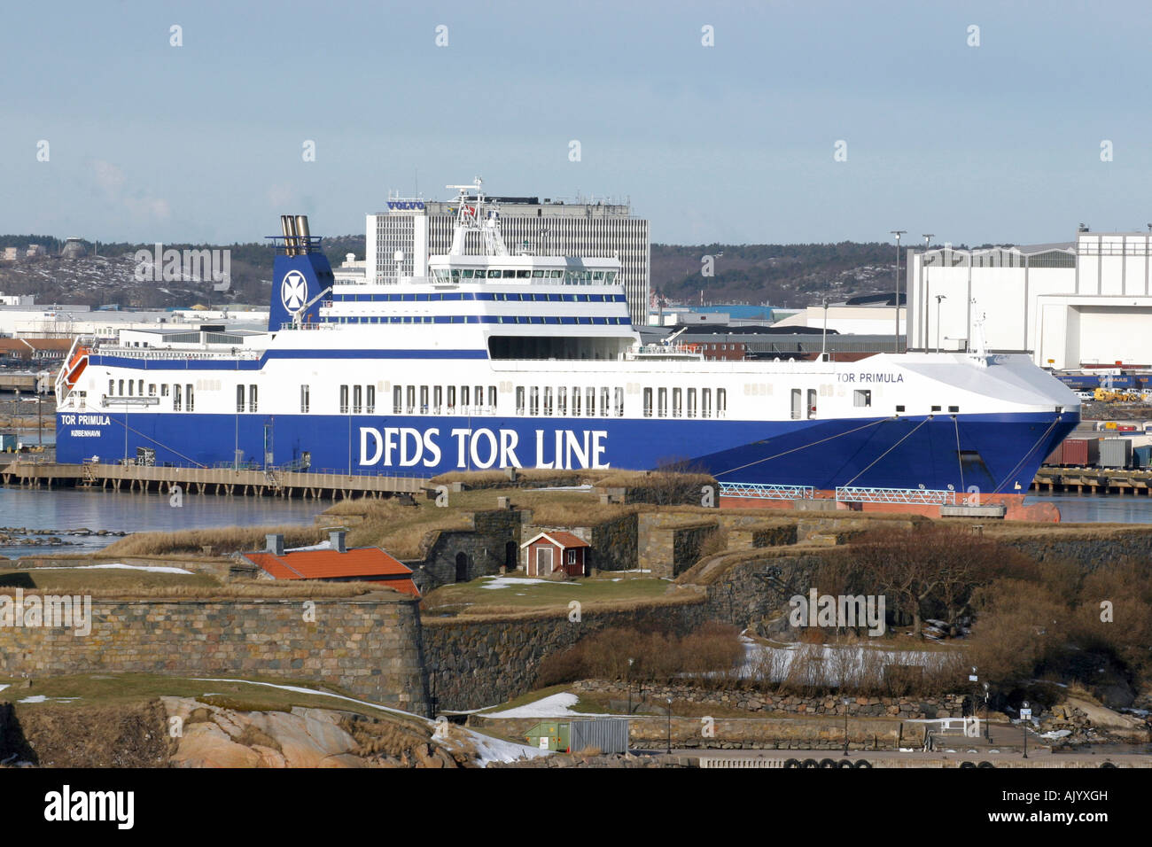 A DFDS Tor Line vessel at the Skandia Hamnen in Gothenburg. Stock Photo