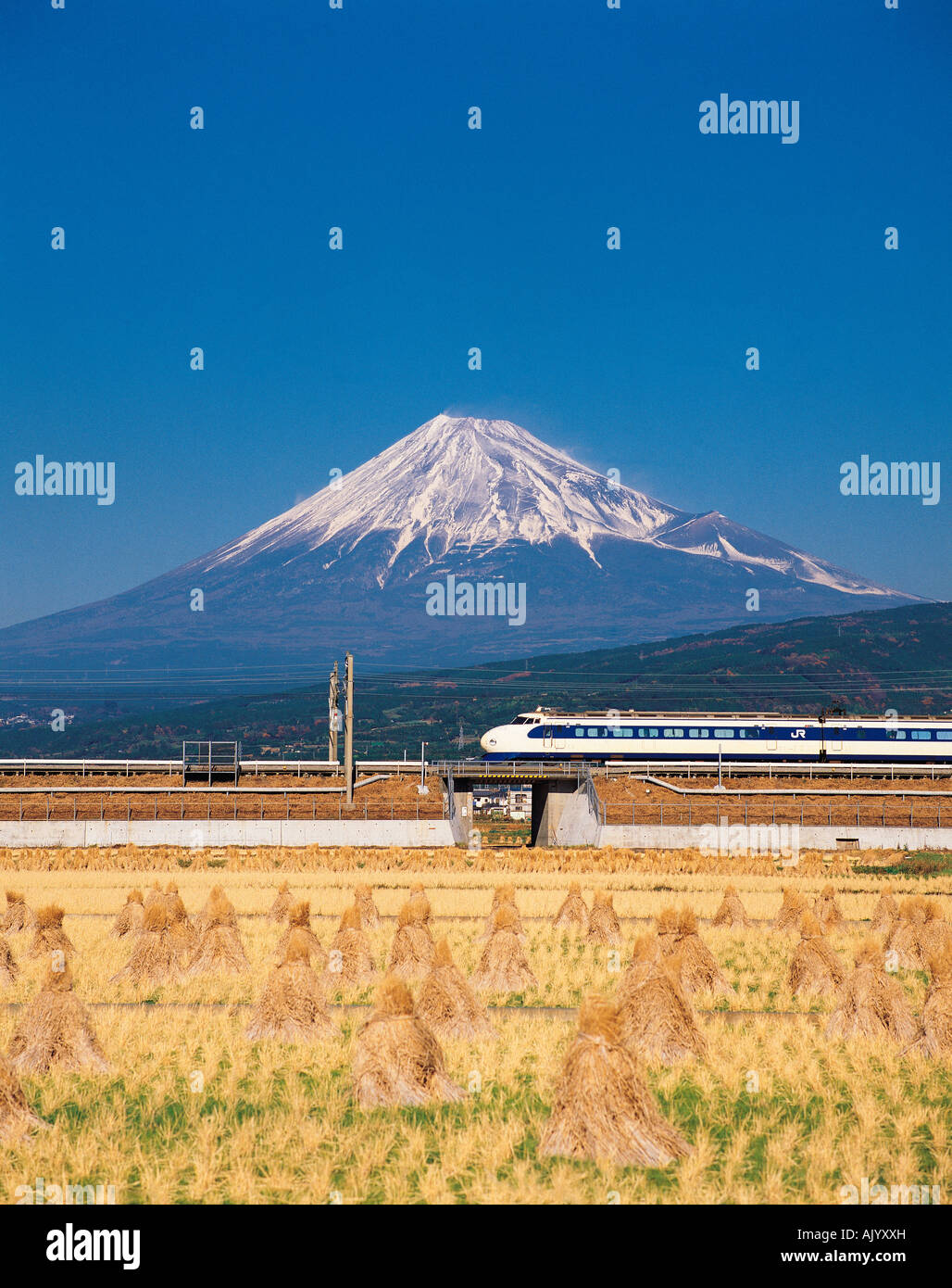 Japan, Mount Fuji, Bullet Train, Stock Photo