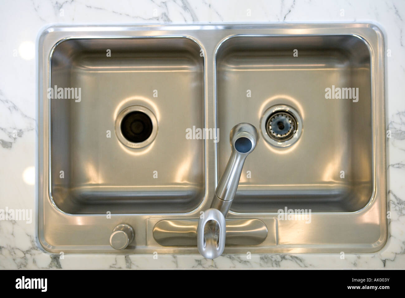 Stainless steel kitchen sink, high angle Stock Photo