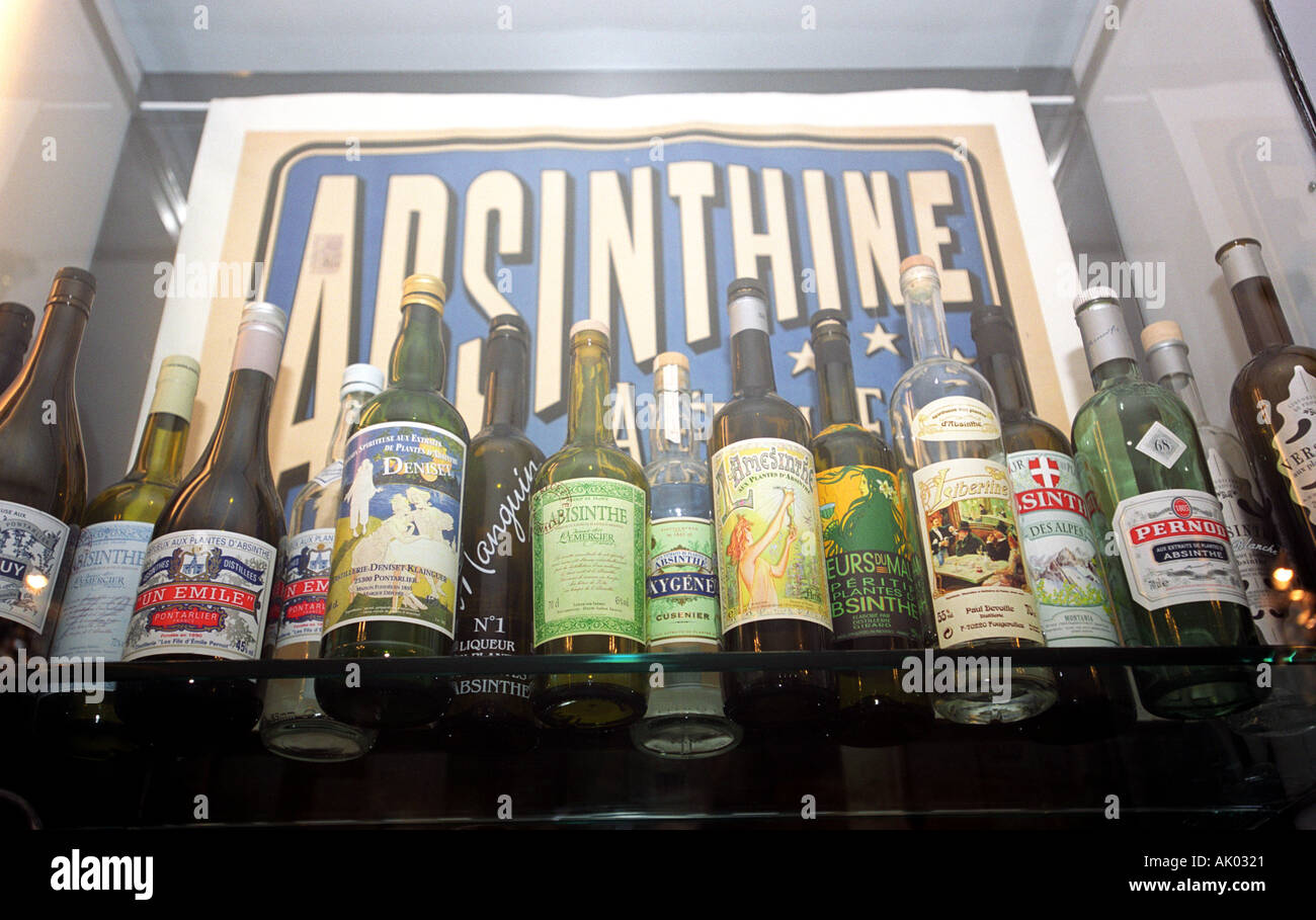Absinthe display at the Museum of Absinthe in Pontarlier in the French