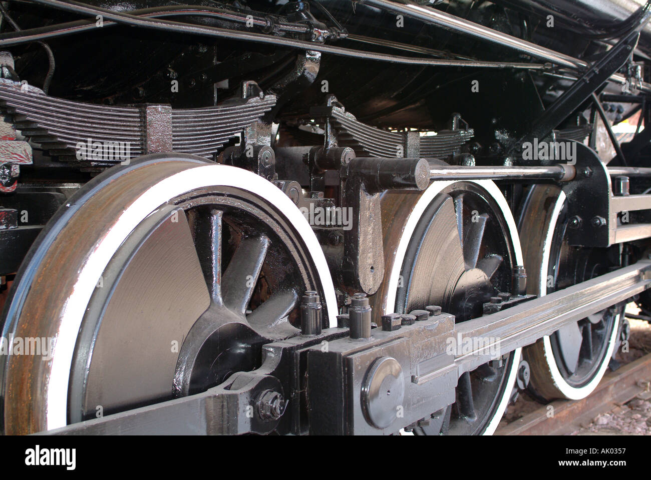 Closeup of Running Gear of Old Railroad Steam Engine at Flagstaff Arizona United States America USA Stock Photo
