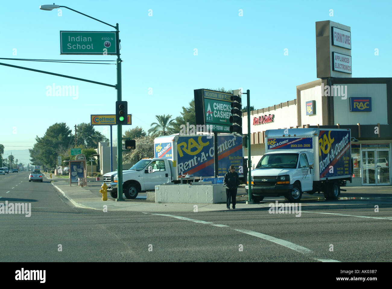 Traffic on Highway and Truck Rental Depot in Phoenix Arizona United