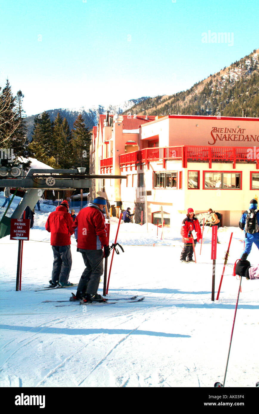 Skiers at Taos Ski Valley Resort New Mexico United States America USA Stock Photo