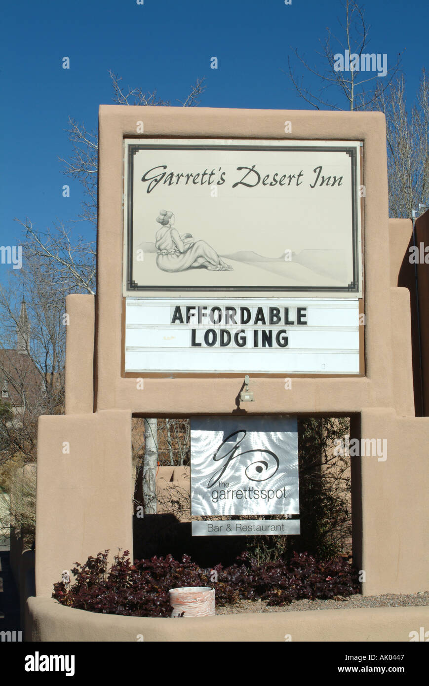 Sign for Garretts Desert Inn at Santa Fe New Mexico Stock Photo