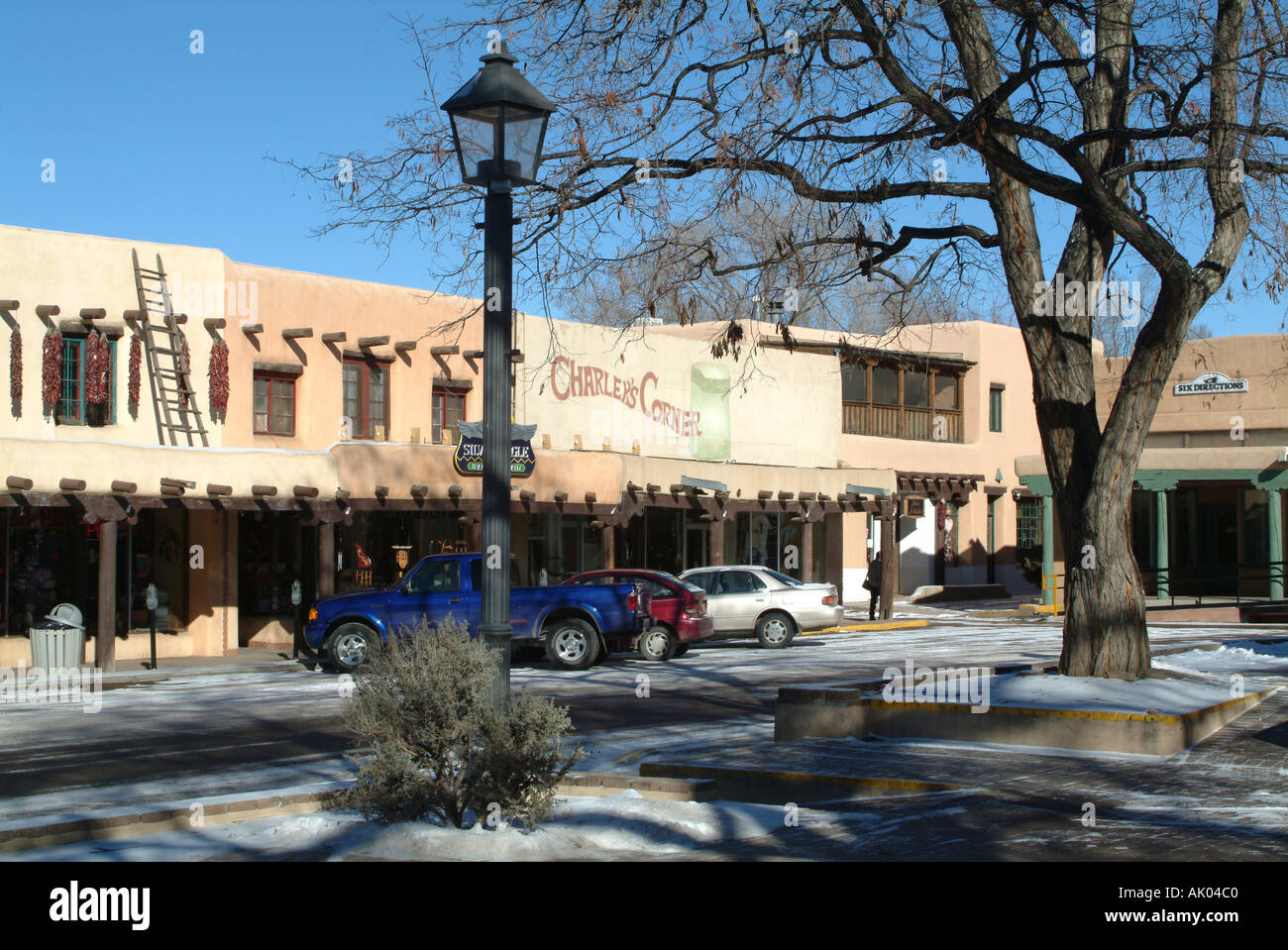Cars Parked Around Taos Plaza Taos New Mexico United States America USA
