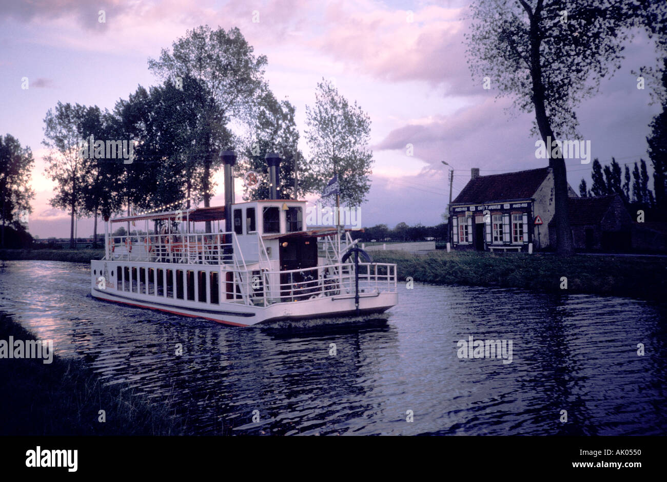 Boat on canal near Bruges Belgium Stock Photo