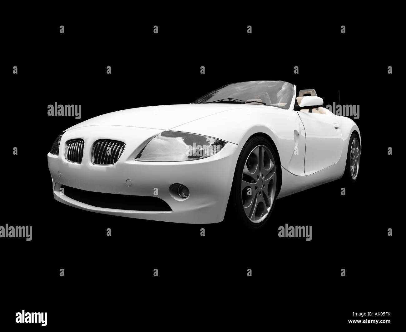 isolated white cabriolet on a black background Stock Photo - Alamy