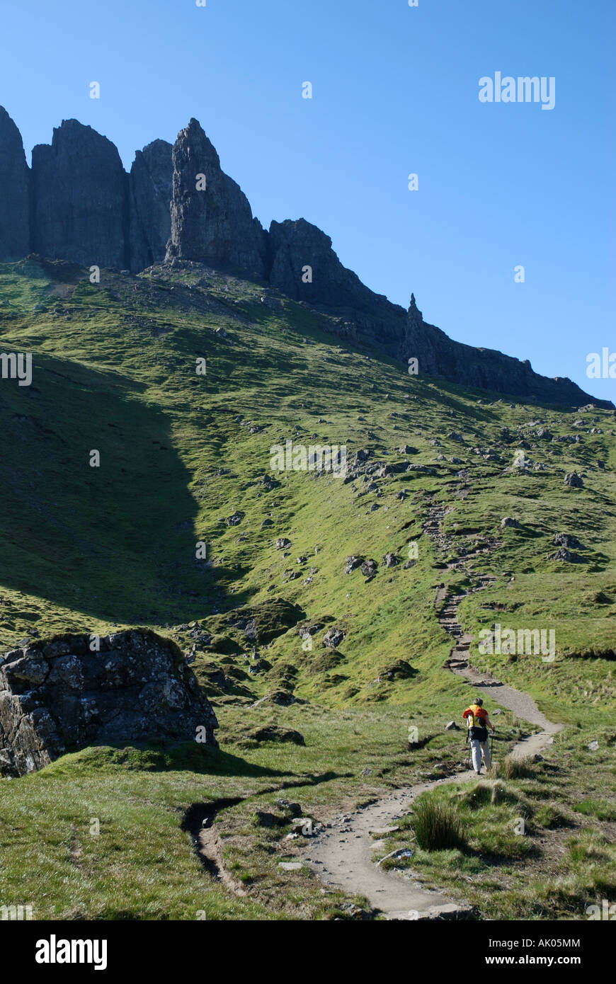 Hiker On Trail To The Old Man Of Storr Island Of Skye Inner Hebrides Stock Photo Alamy