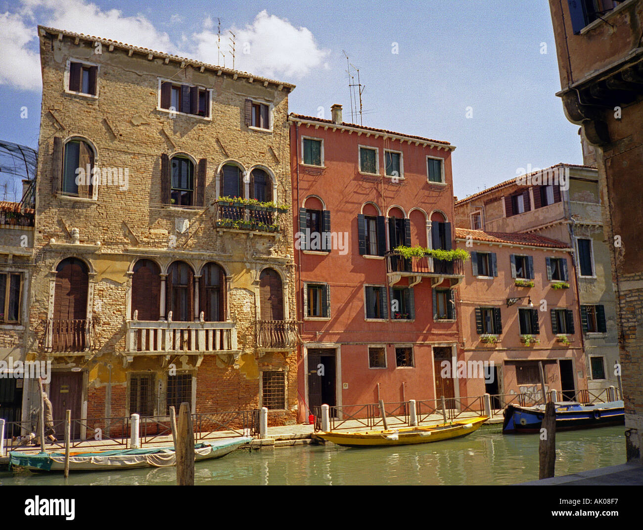 Traditional typical colourful colonial buildings streetscape cityscape Venice Veneto Northeast Northern Italy Europe Stock Photo