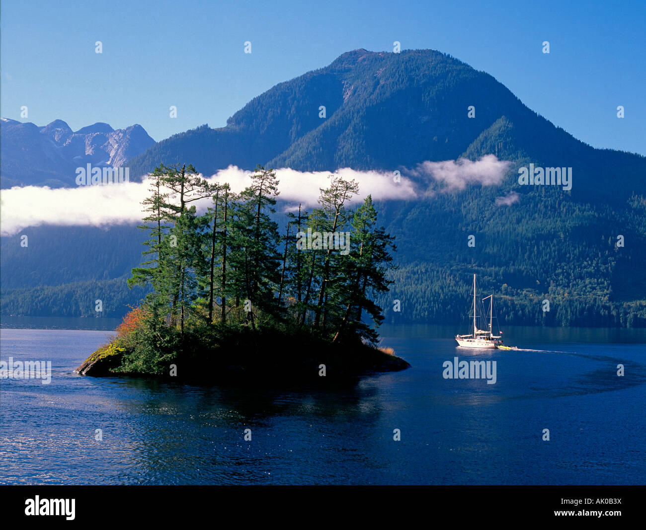 A small cruise ship navigates the bays and straights of the Inside Passage This is Princess Louisa Inlet Stock Photo