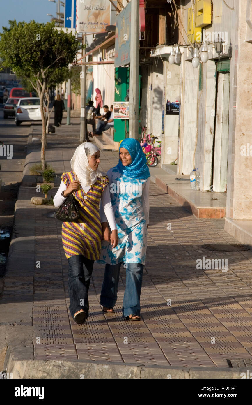 Tripoli, Libya. Street Scene, Young Women Walking, Jeans, Gargaresh District Stock Photo