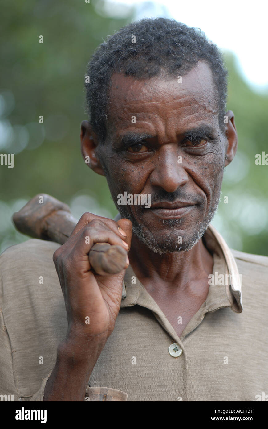 A coffee farmer returning home from his land, Choche, Ethiopia Stock Photo