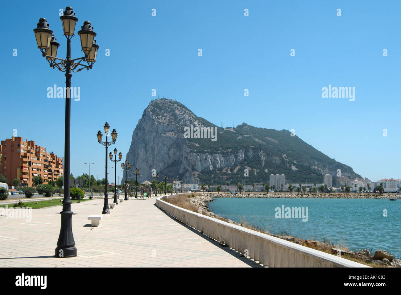 Rock of Gibraltar from the Spanish border in La Linea, Gibraltar Stock