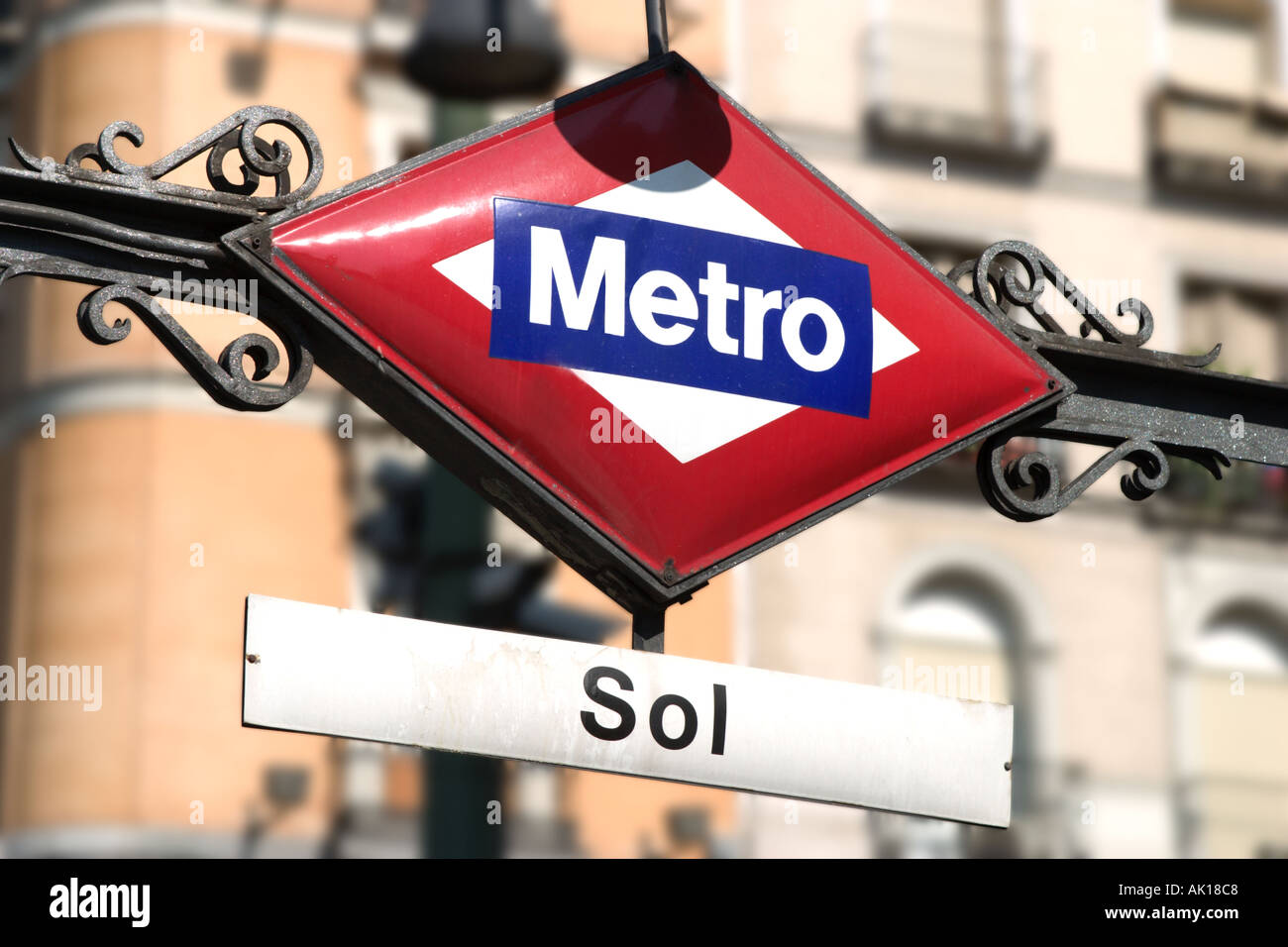 Metro Sign, Puerta del Sol, Madrid, Spain Stock Photo